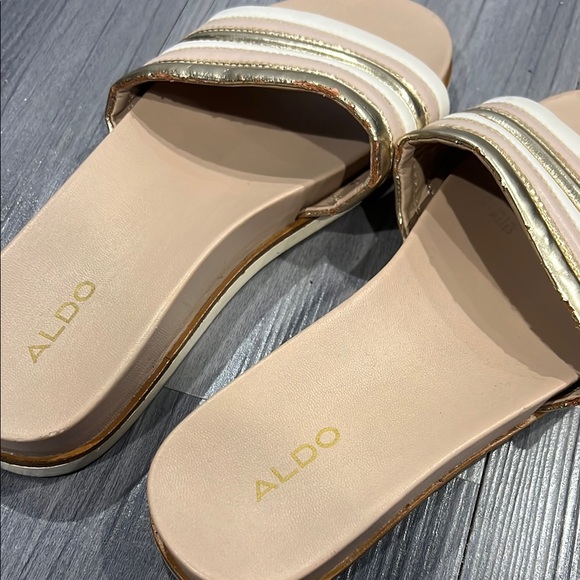 Aldo Gold and Cream Sandals Luxe Metallic Straps - Picture 3 of 5